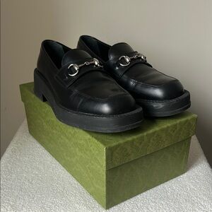 Gucci Horsebit Black Leather Loafers with Chunky Sole